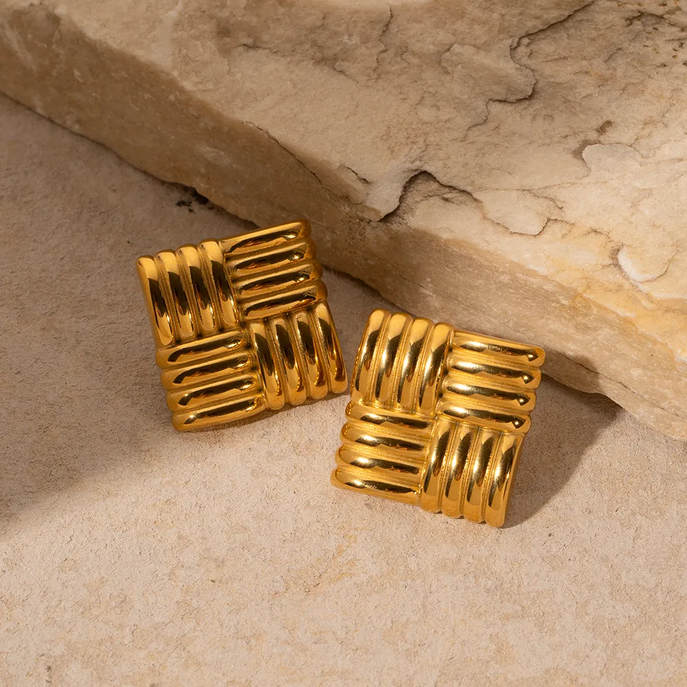 1 Pair IG Style Simple Style Square Solid Color Plating 316 Stainless Steel  Ear Studs display picture 5