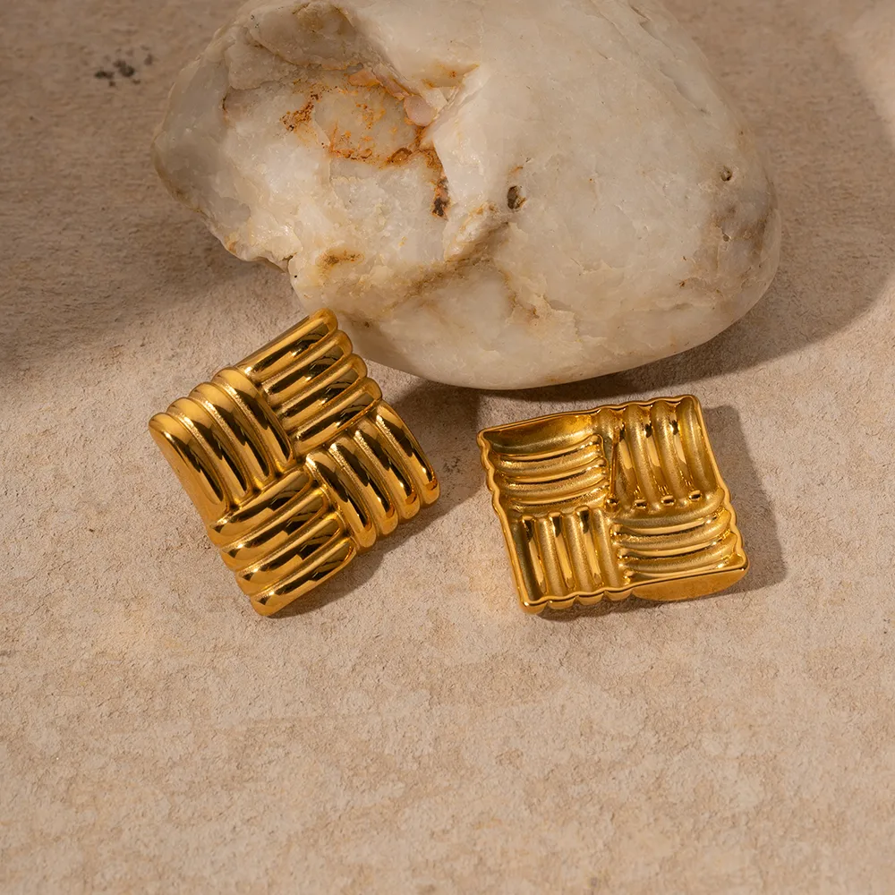 1 Pair IG Style Simple Style Square Solid Color Plating 316 Stainless Steel  Ear Studs display picture 1