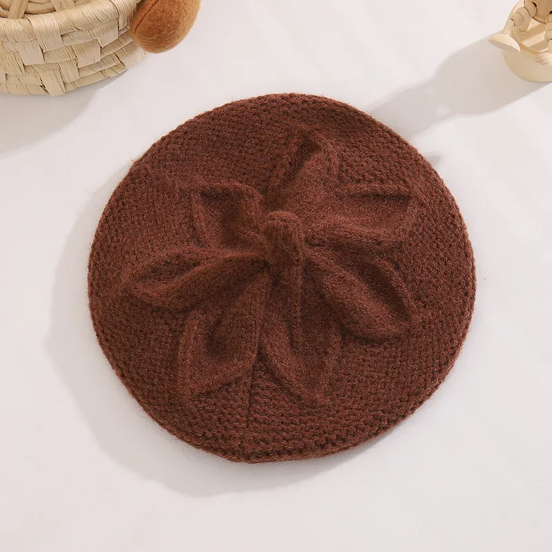 Girl's Ig Style Casual Solid Color Flower Beret Hat display picture 4