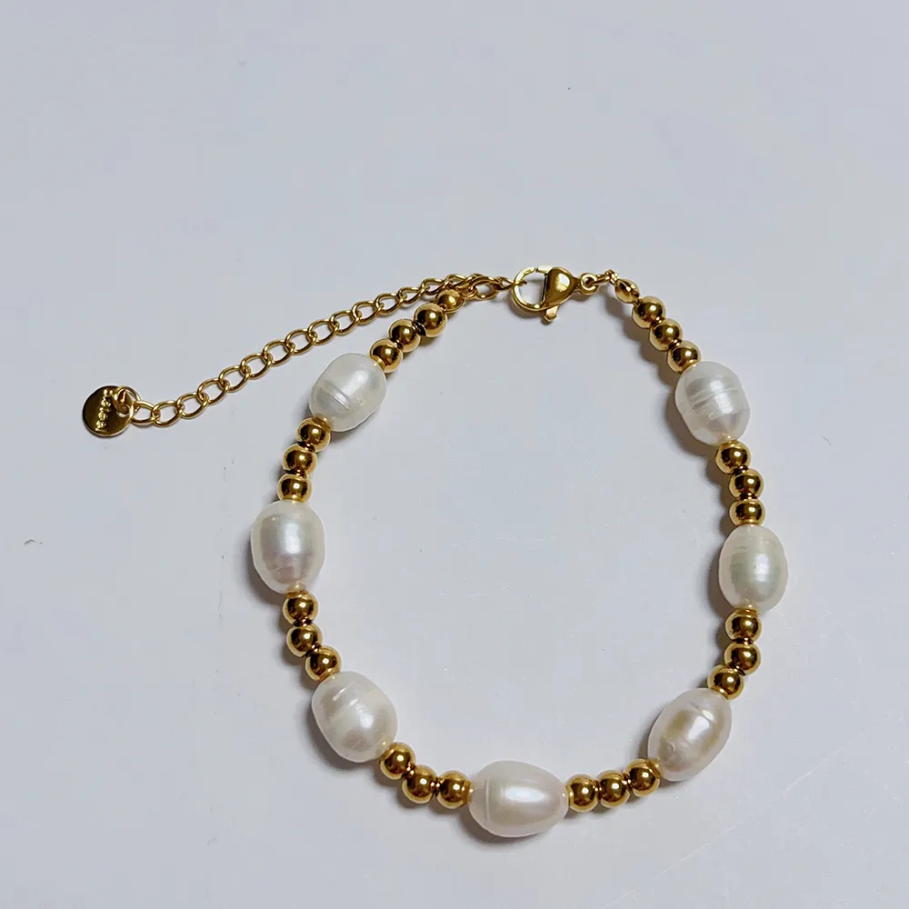 Stainless Steel Freshwater Pearl 18K Gold Plated Casual Luxurious Classic Style Plating Geometric Bracelets display picture 5
