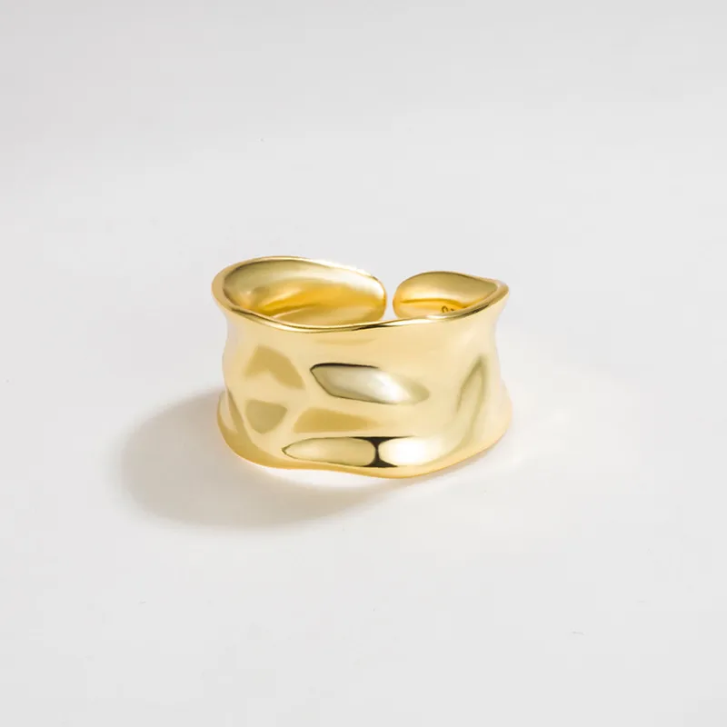18K Gold Plated Silver Plated 925 Sterling Silver Paisley Round Solid Color Wide Band Rings Open Rings Rings display picture 1