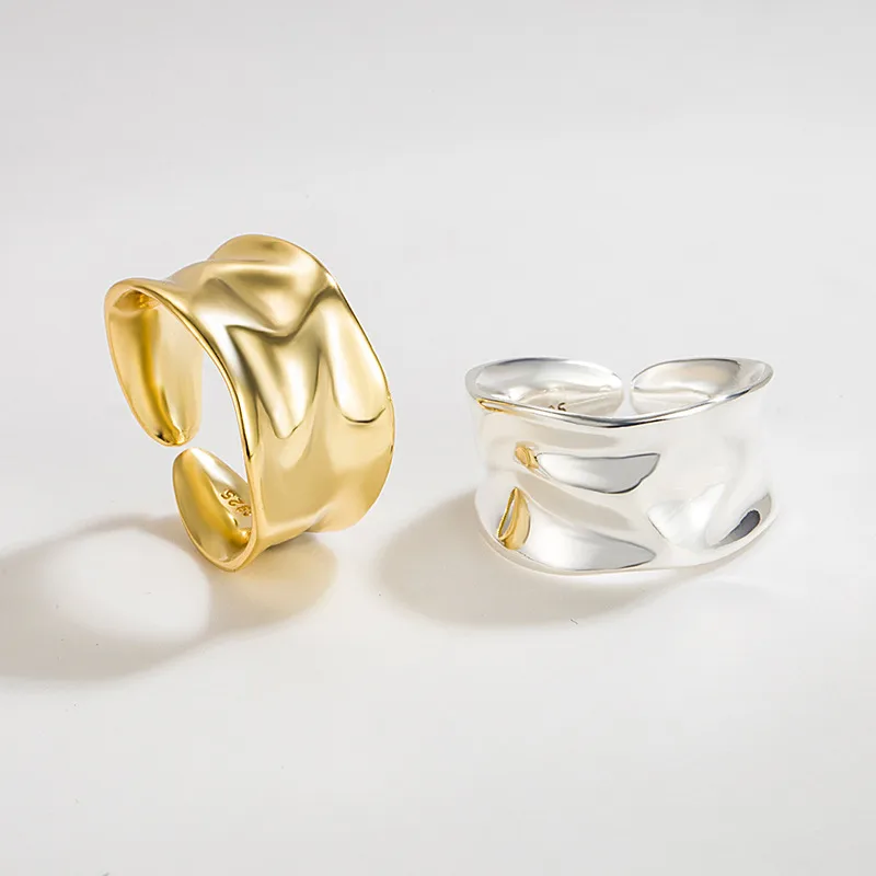 18K Gold Plated Silver Plated 925 Sterling Silver Paisley Round Solid Color Wide Band Rings Open Rings Rings display picture 2
