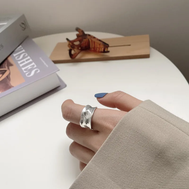 18K Gold Plated Silver Plated 925 Sterling Silver Paisley Round Solid Color Wide Band Rings Open Rings Rings display picture 5