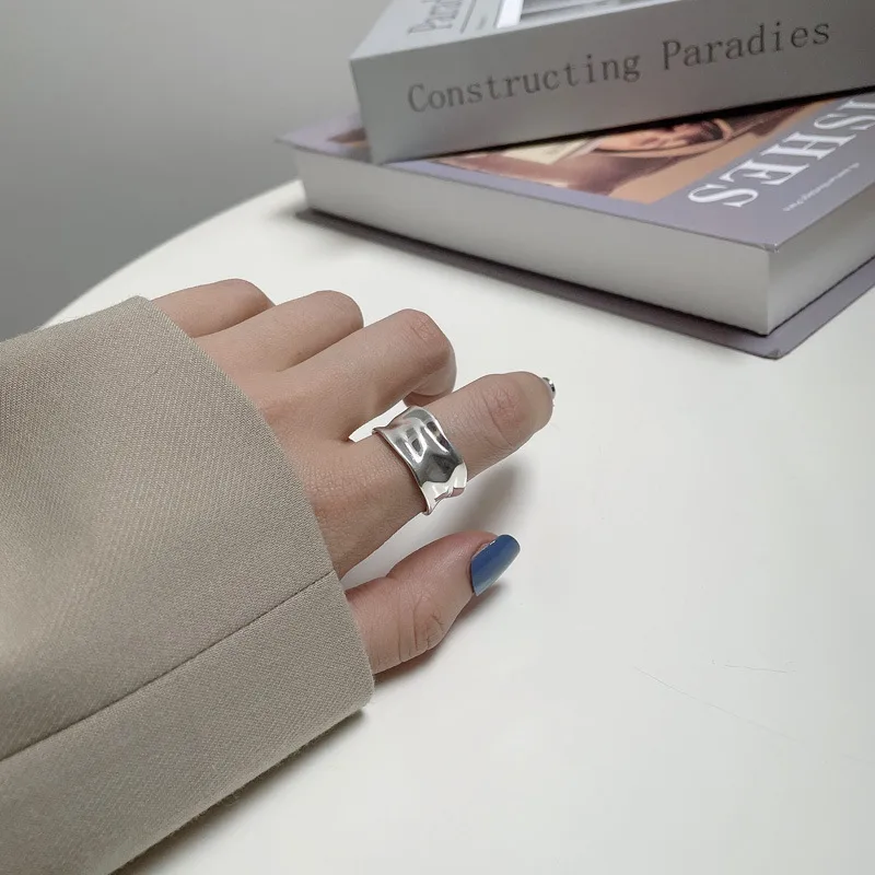 18K Gold Plated Silver Plated 925 Sterling Silver Paisley Round Solid Color Wide Band Rings Open Rings Rings display picture 6