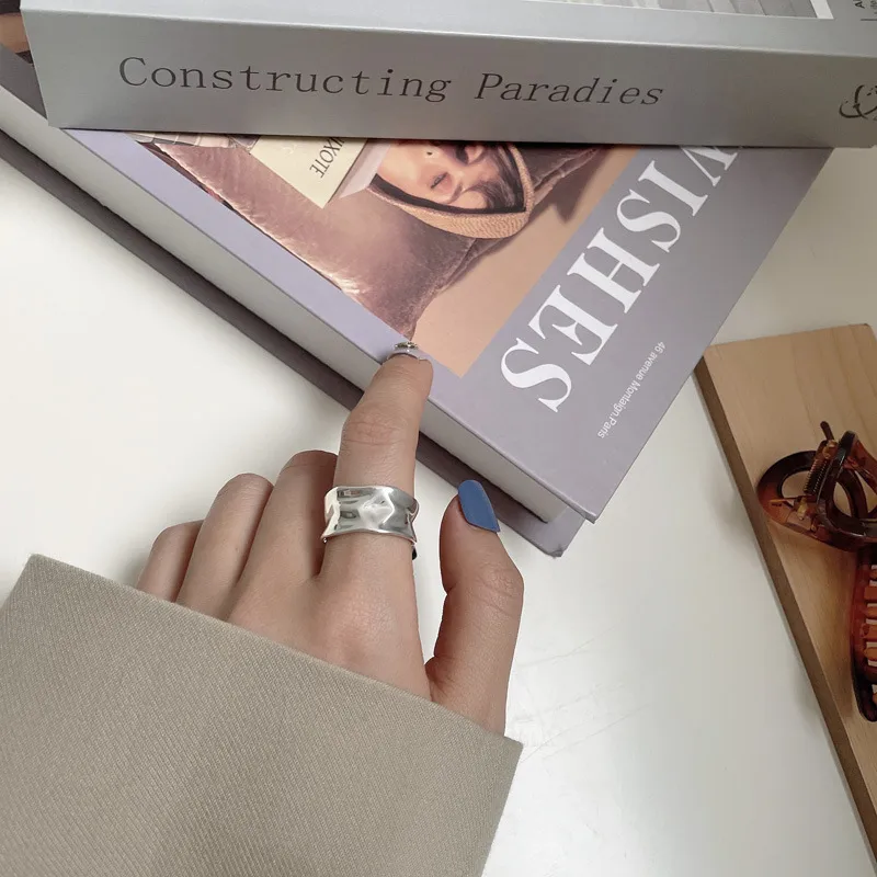 18K Gold Plated Silver Plated 925 Sterling Silver Paisley Round Solid Color Wide Band Rings Open Rings Rings display picture 7