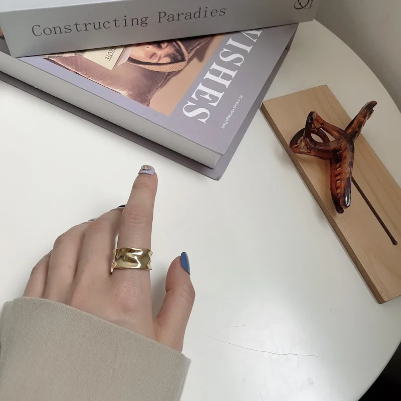 18K Gold Plated Silver Plated 925 Sterling Silver Paisley Round Solid Color Wide Band Rings Open Rings Rings display picture 13