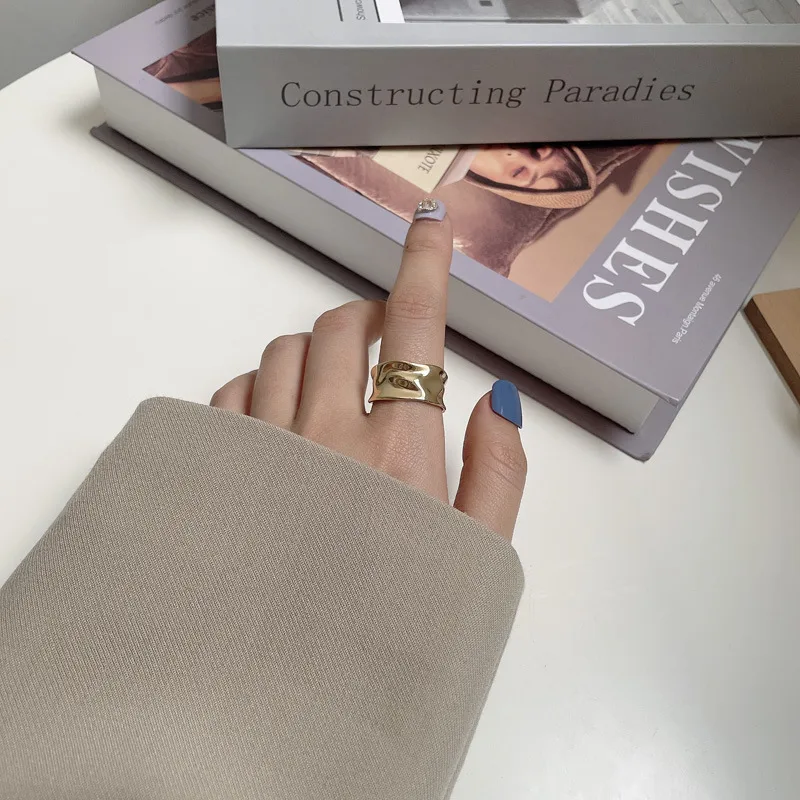 18K Gold Plated Silver Plated 925 Sterling Silver Paisley Round Solid Color Wide Band Rings Open Rings Rings display picture 15