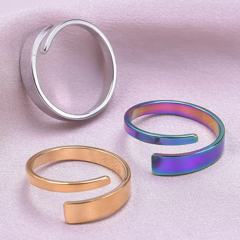 Wholesale Jewelry Commute Solid Color 304 Stainless Steel 18K Gold Plated Polishing Open Rings display picture 5