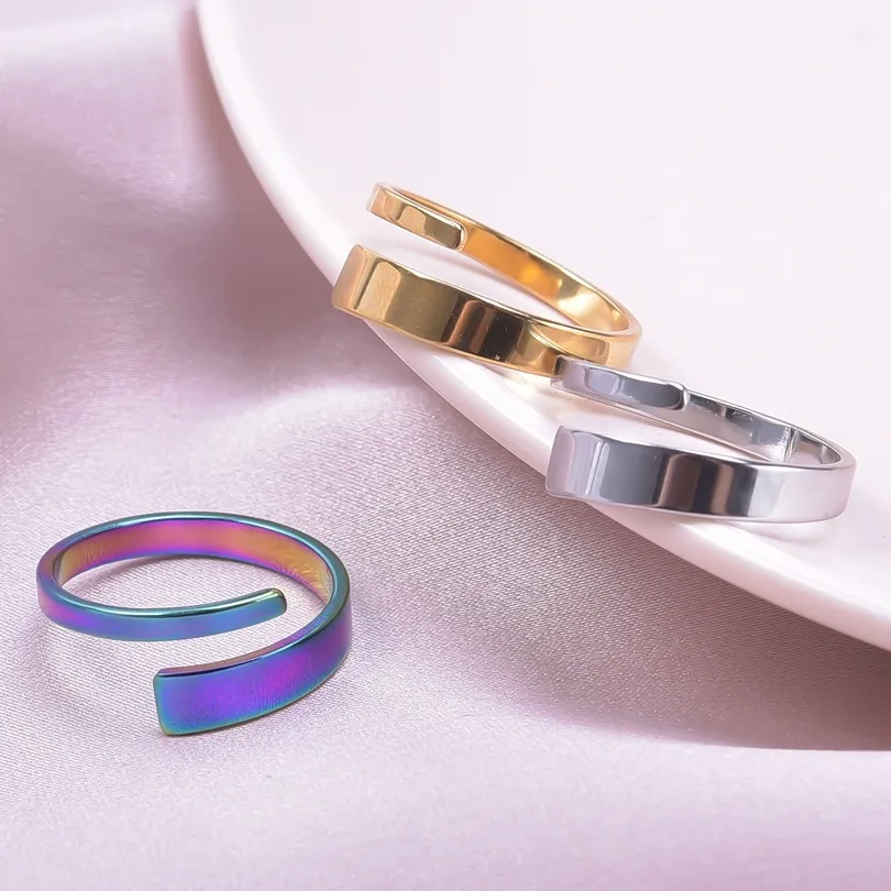 Wholesale Jewelry Commute Solid Color 304 Stainless Steel 18K Gold Plated Polishing Open Rings display picture 6