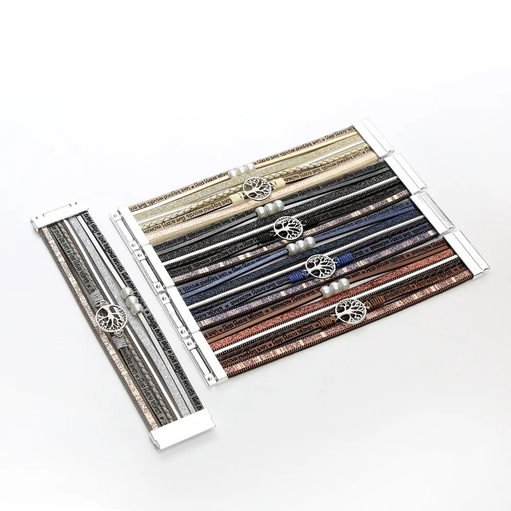 British Style Bc1035 Lucky Tree Magnetic Buckle Pearl Leather Patchwork Women's Bangle display picture 2