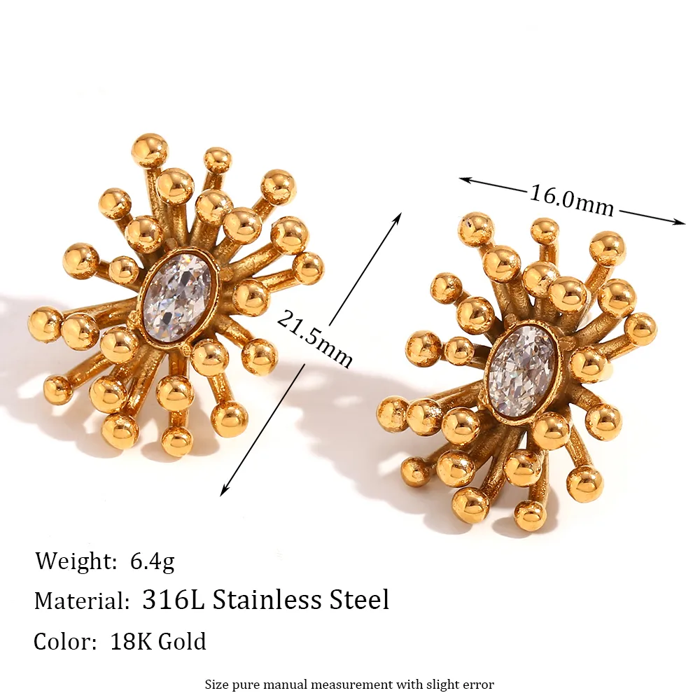 1 Pair Simple Style Flower Plating Inlay 304 Stainless Steel Zircon 18K Gold Plated Ear Studs display picture 2