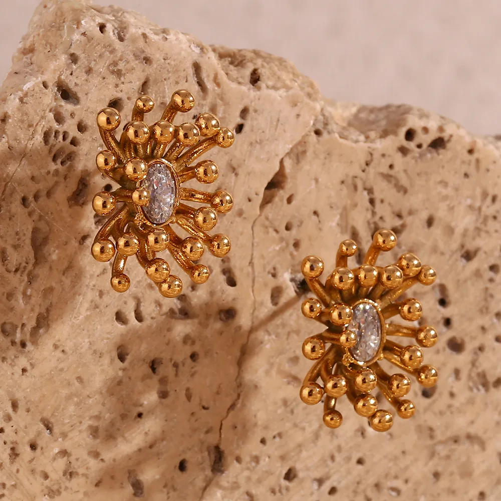 1 Pair Simple Style Flower Plating Inlay 304 Stainless Steel Zircon 18K Gold Plated Ear Studs display picture 11