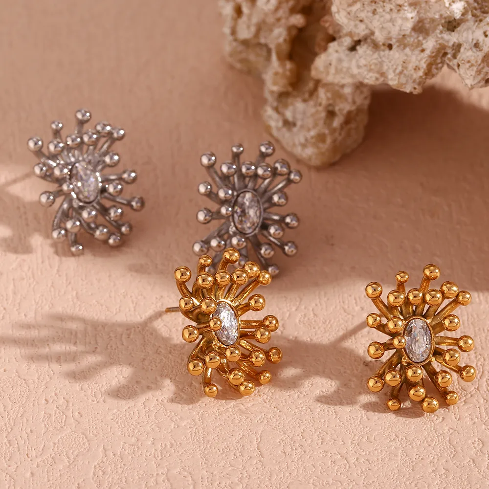 1 Pair Simple Style Flower Plating Inlay 304 Stainless Steel Zircon 18K Gold Plated Ear Studs display picture 12