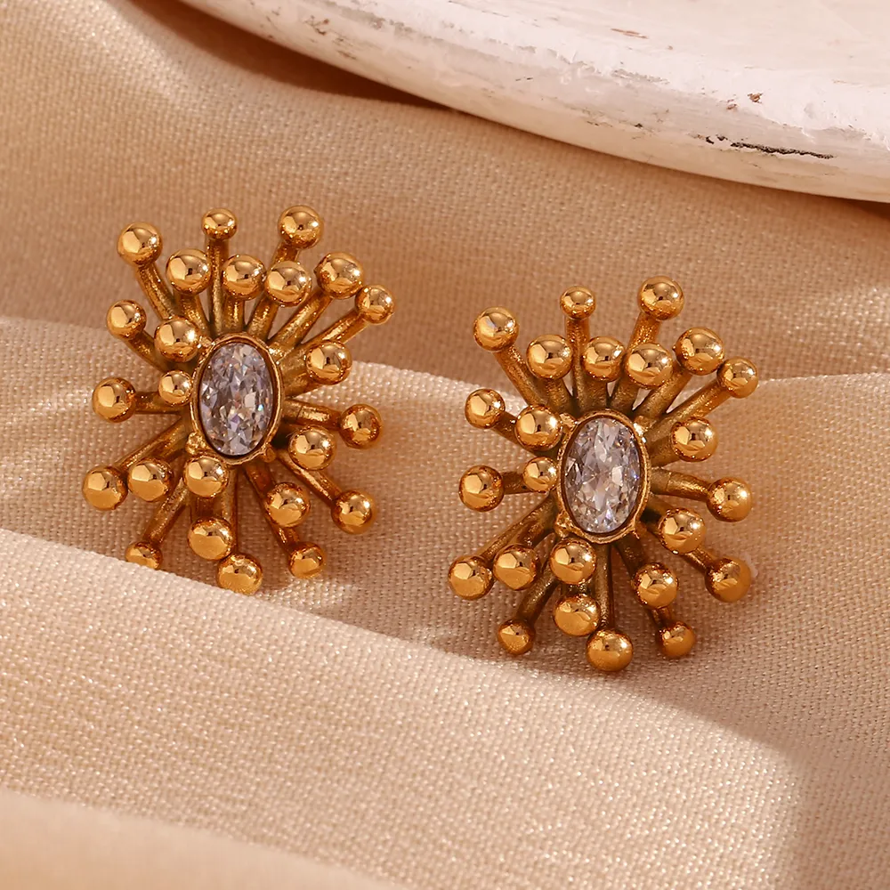 1 Pair Simple Style Flower Plating Inlay 304 Stainless Steel Zircon 18K Gold Plated Ear Studs display picture 14