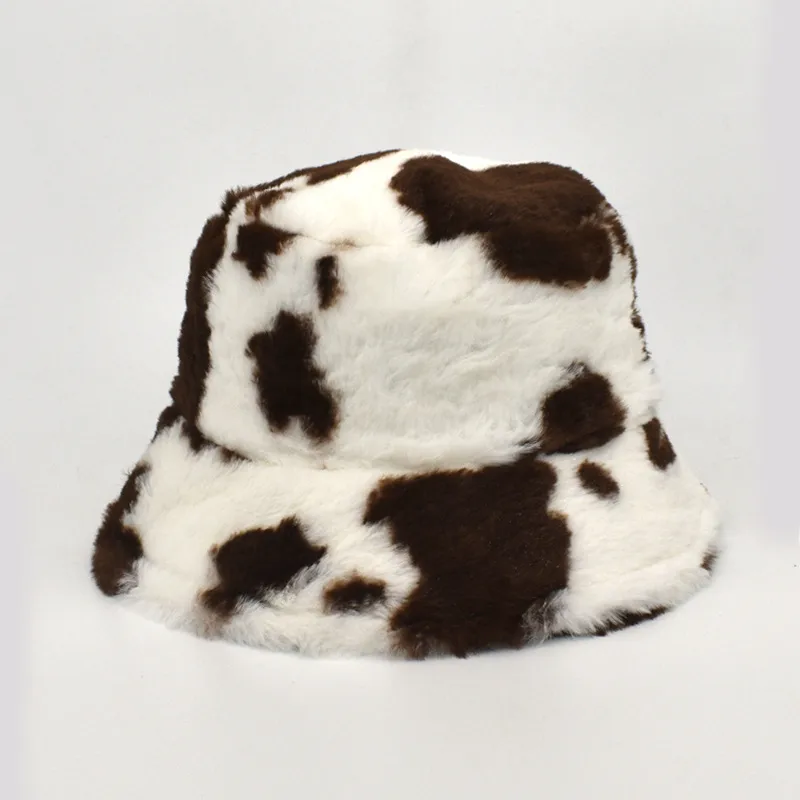 New Autumn And Winter Dairy Pattern Fisherman Hat Women's Plush Warm Hat Korean Style Cyber Celebrity Black And White Striped Basin Hat Trendy display picture 8