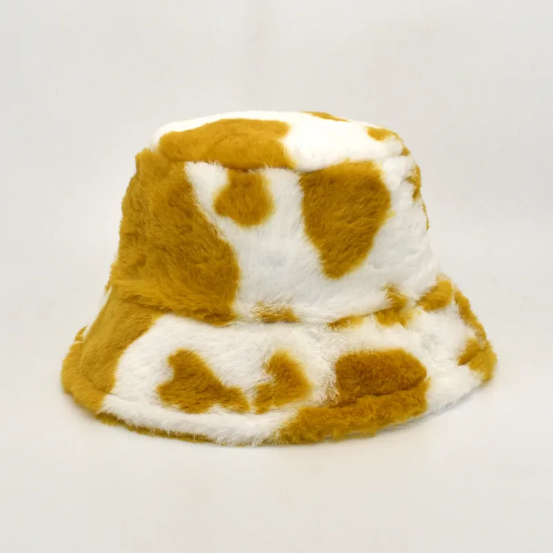 New Autumn And Winter Dairy Pattern Fisherman Hat Women's Plush Warm Hat Korean Style Cyber Celebrity Black And White Striped Basin Hat Trendy display picture 9