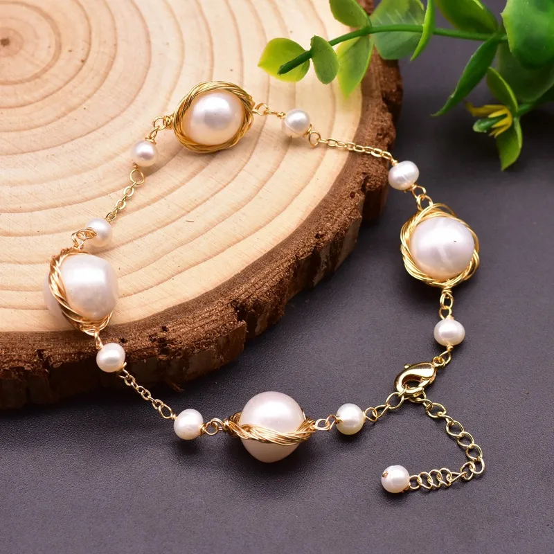 Original Design Geometric Freshwater Pearl Copper Plating Pearl 18k Gold Plated Bracelets display picture 3