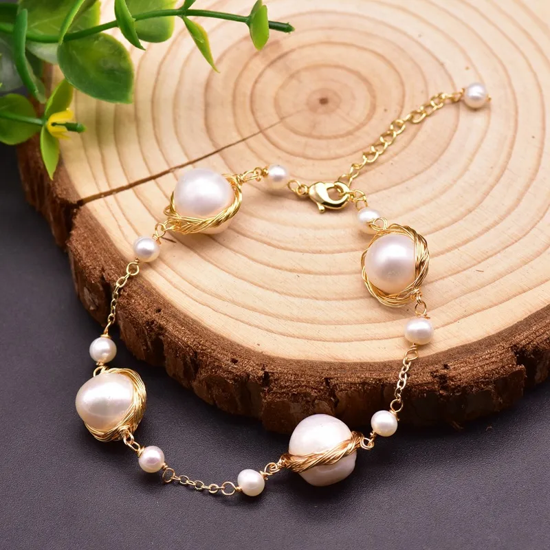 Original Design Geometric Freshwater Pearl Copper Plating Pearl 18k Gold Plated Bracelets display picture 4