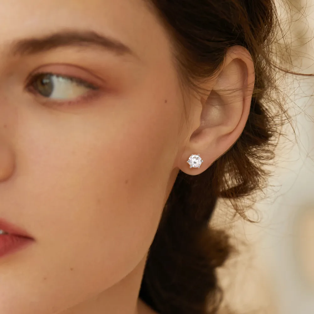 1 Pair Simple Style Geometric Plating Inlay Sterling Silver Zircon White Gold Plated Ear Studs display picture 2