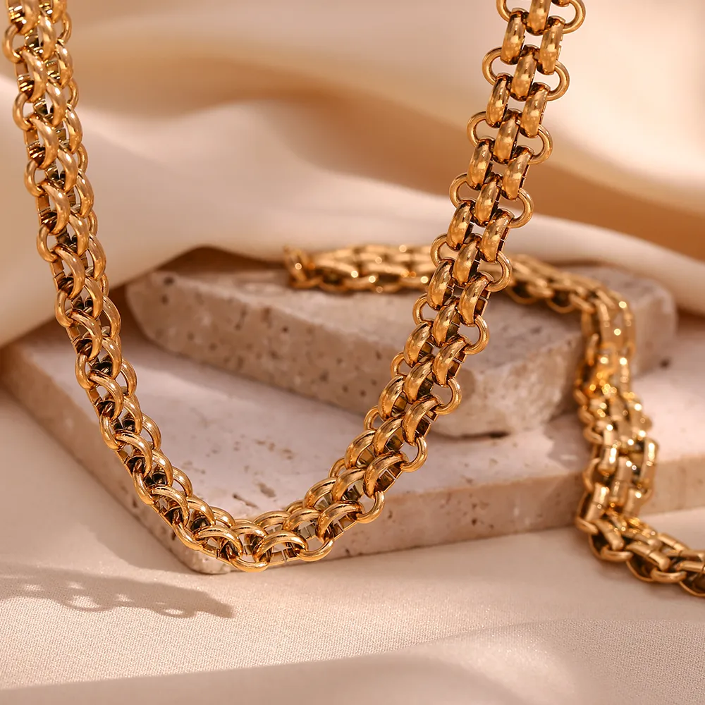 Wholesale Jewelry Simple Style Solid Color 304 Stainless Steel 18K Gold Plated Plating Bracelets Necklace display picture 1