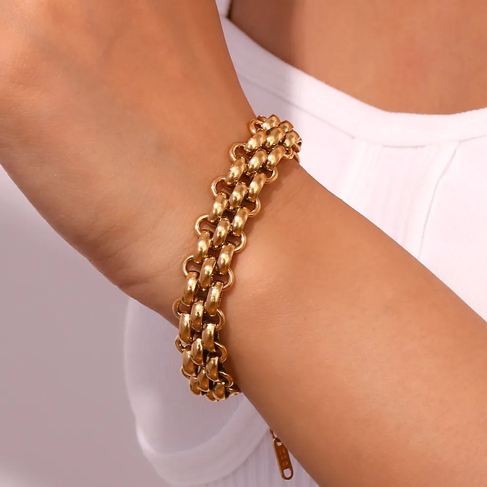 Wholesale Jewelry Simple Style Solid Color 304 Stainless Steel 18K Gold Plated Plating Bracelets Necklace display picture 5