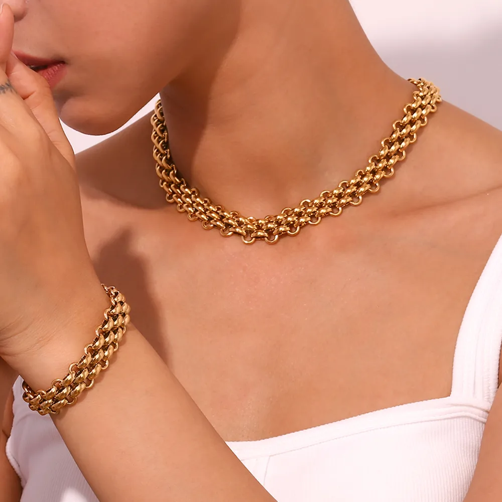 Wholesale Jewelry Simple Style Solid Color 304 Stainless Steel 18K Gold Plated Plating Bracelets Necklace display picture 6