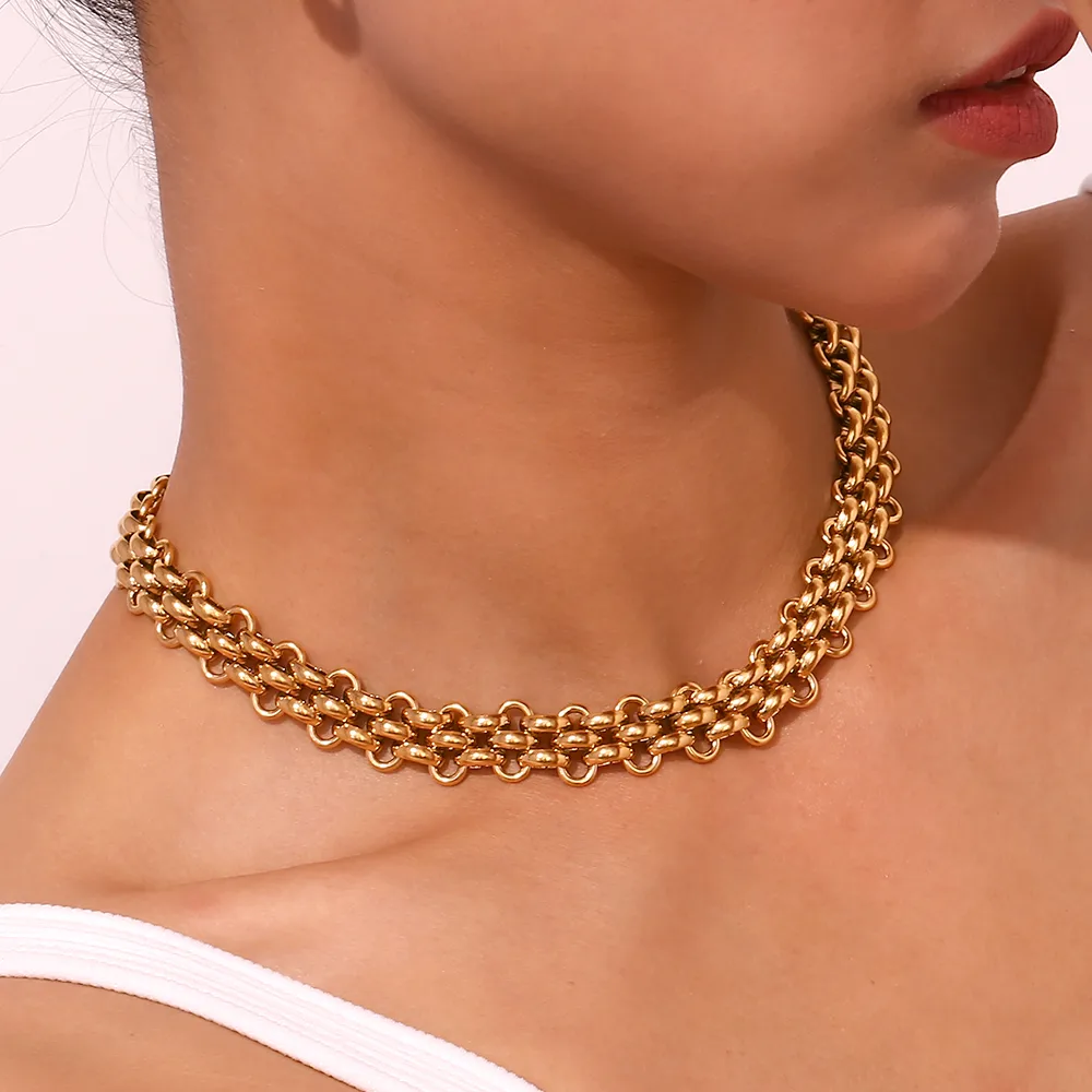 Wholesale Jewelry Simple Style Solid Color 304 Stainless Steel 18K Gold Plated Plating Bracelets Necklace display picture 7