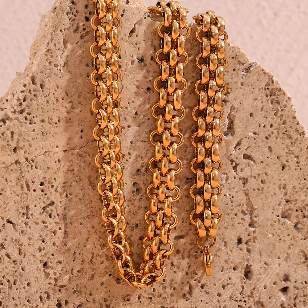 Wholesale Jewelry Simple Style Solid Color 304 Stainless Steel 18K Gold Plated Plating Bracelets Necklace display picture 12