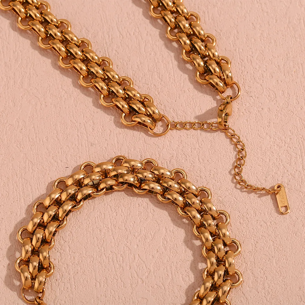 Wholesale Jewelry Simple Style Solid Color 304 Stainless Steel 18K Gold Plated Plating Bracelets Necklace display picture 11
