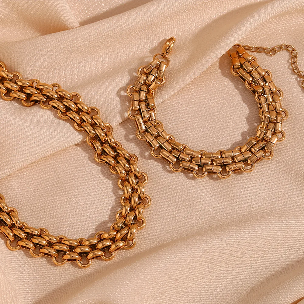 Wholesale Jewelry Simple Style Solid Color 304 Stainless Steel 18K Gold Plated Plating Bracelets Necklace display picture 10