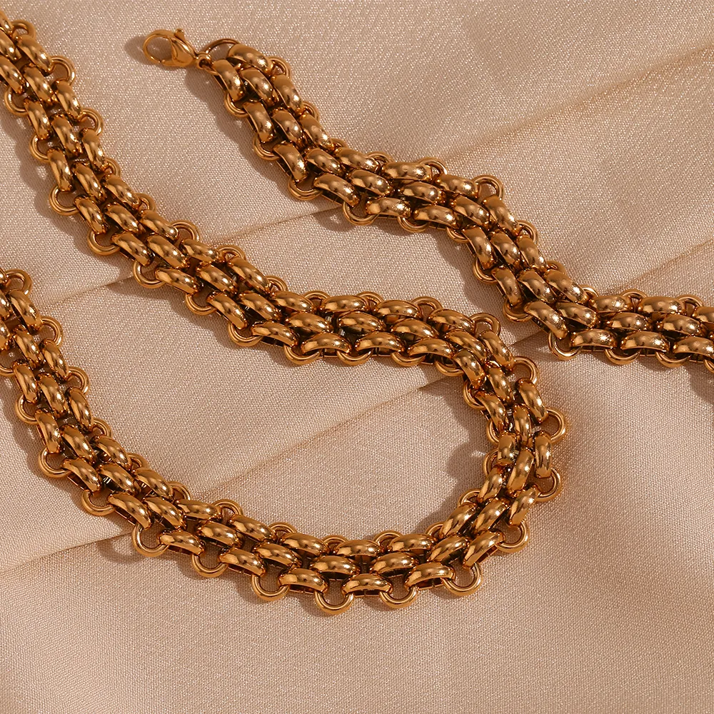 Wholesale Jewelry Simple Style Solid Color 304 Stainless Steel 18K Gold Plated Plating Bracelets Necklace display picture 15