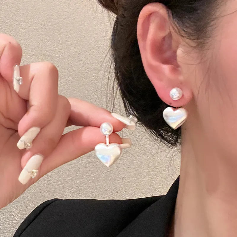 1 Pair 2 Pairs Simple Style Heart Shape Plating Inlay Alloy Pearl Drop Earrings display picture 5