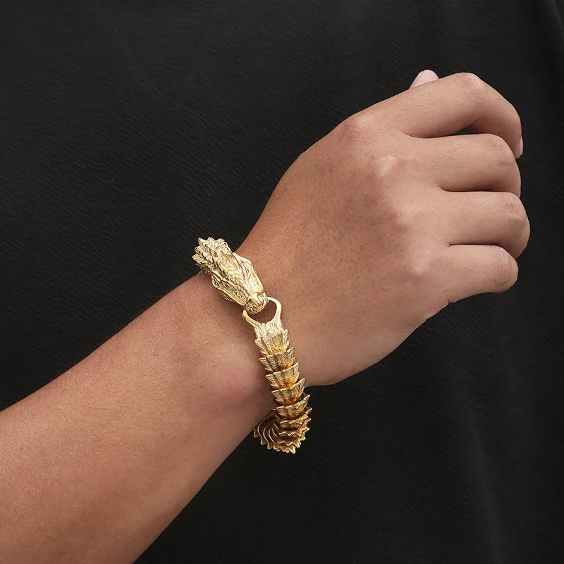 Hip-Hop Rock Solid Color Dragon Stainless Steel 18K Gold Plated Bracelets In Bulk display picture 7