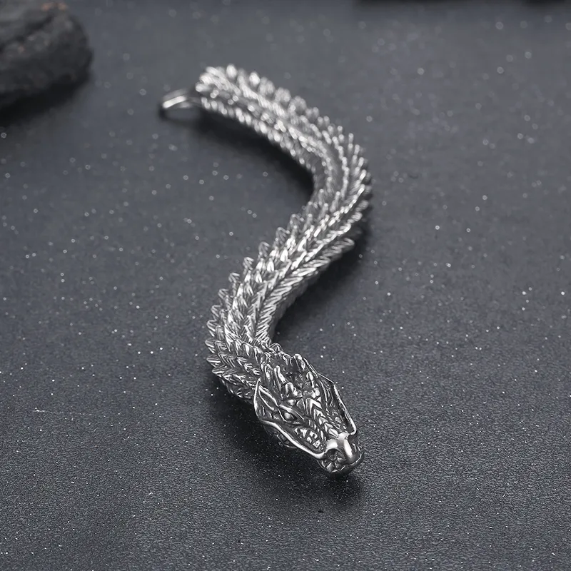 Hip-Hop Rock Solid Color Dragon Stainless Steel 18K Gold Plated Bracelets In Bulk display picture 9