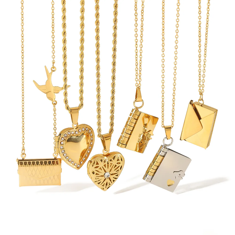 304 Stainless Steel 18K Gold Plated IG Style Simple Style Artistic Plating Hollow Out Inlay Envelope Heart Shape Rhinestones Pendant Necklace display picture 5