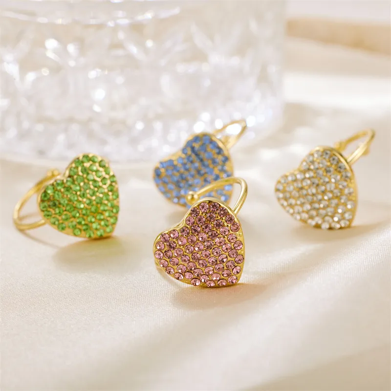 Wholesale Jewelry Vintage Style Heart Shape 304 Stainless Steel Rhinestones 18K Gold Plated Plating Open Rings display picture 5