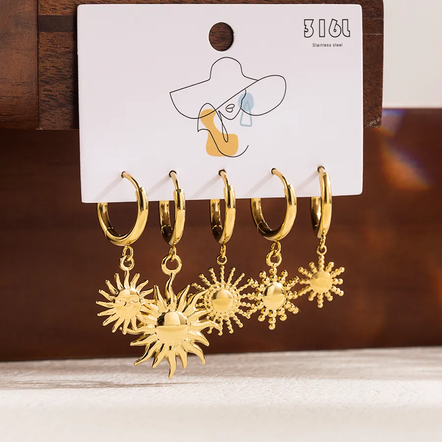 1 Set Formal Simple Style Artistic Sun Star Moon Scallop Star Stainless Steel Zircon 14k Gold Plated Drop Earrings display picture 2