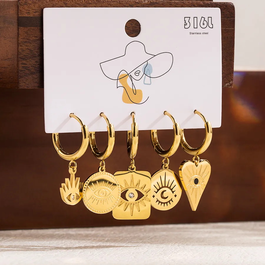 1 Set Formal Simple Style Artistic Sun Star Moon Scallop Star Stainless Steel Zircon 14k Gold Plated Drop Earrings display picture 5