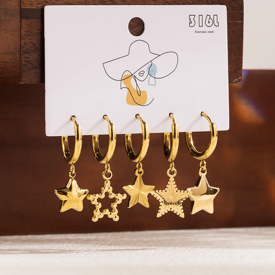 1 Set Formal Simple Style Artistic Sun Star Moon Scallop Star Stainless Steel Zircon 14k Gold Plated Drop Earrings display picture 6