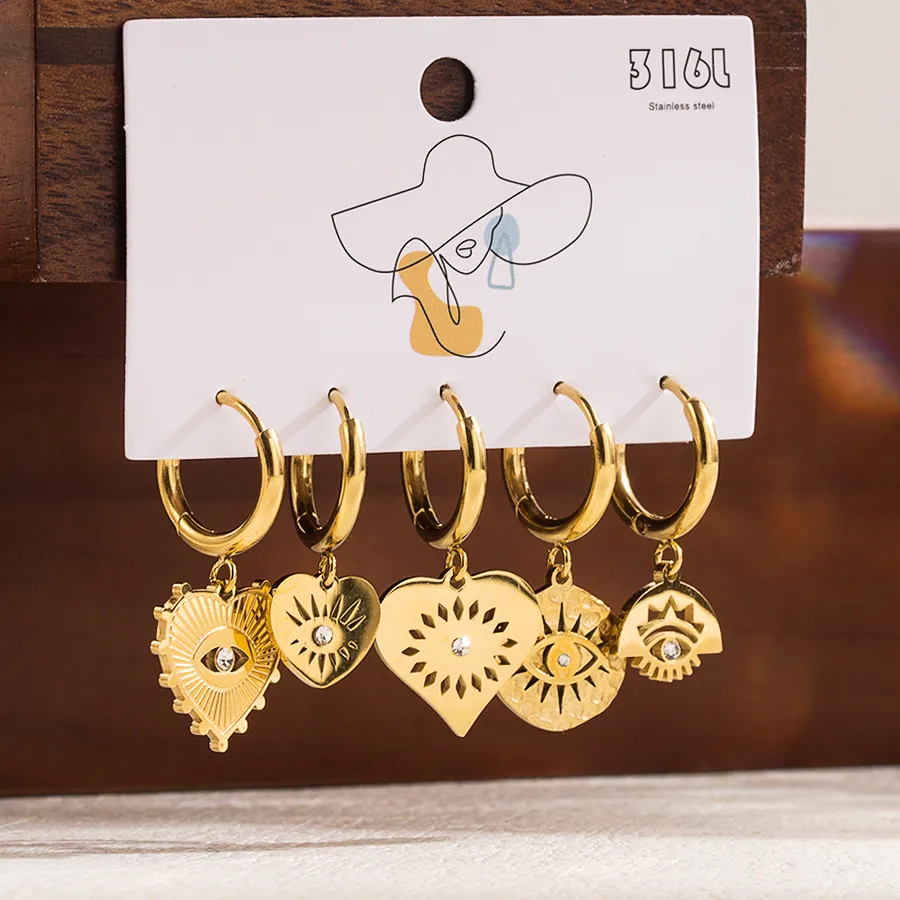 1 Set Formal Simple Style Artistic Sun Star Moon Scallop Star Stainless Steel Zircon 14k Gold Plated Drop Earrings display picture 7