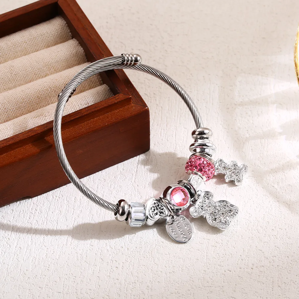 Elegant Cute Oval Bear 304 Stainless Steel Alloy Rhinestones Bangle In Bulk display picture 4
