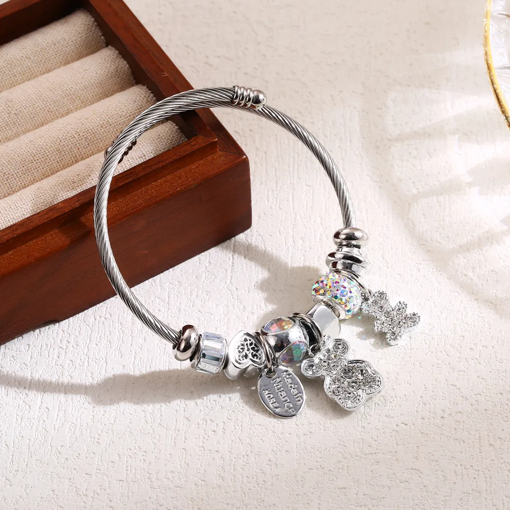 Elegant Cute Oval Bear 304 Stainless Steel Alloy Rhinestones Bangle In Bulk display picture 5