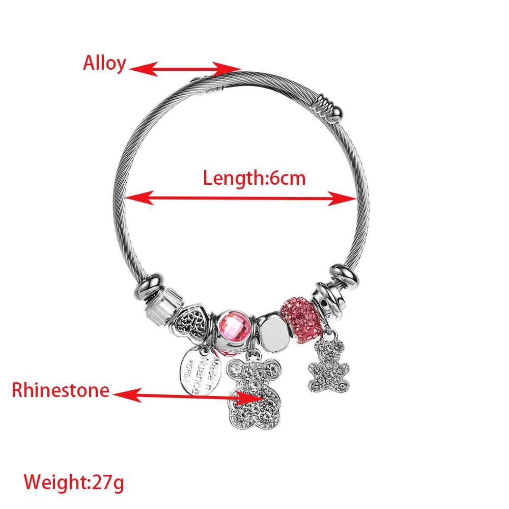 Elegant Cute Oval Bear 304 Stainless Steel Alloy Rhinestones Bangle In Bulk display picture 1
