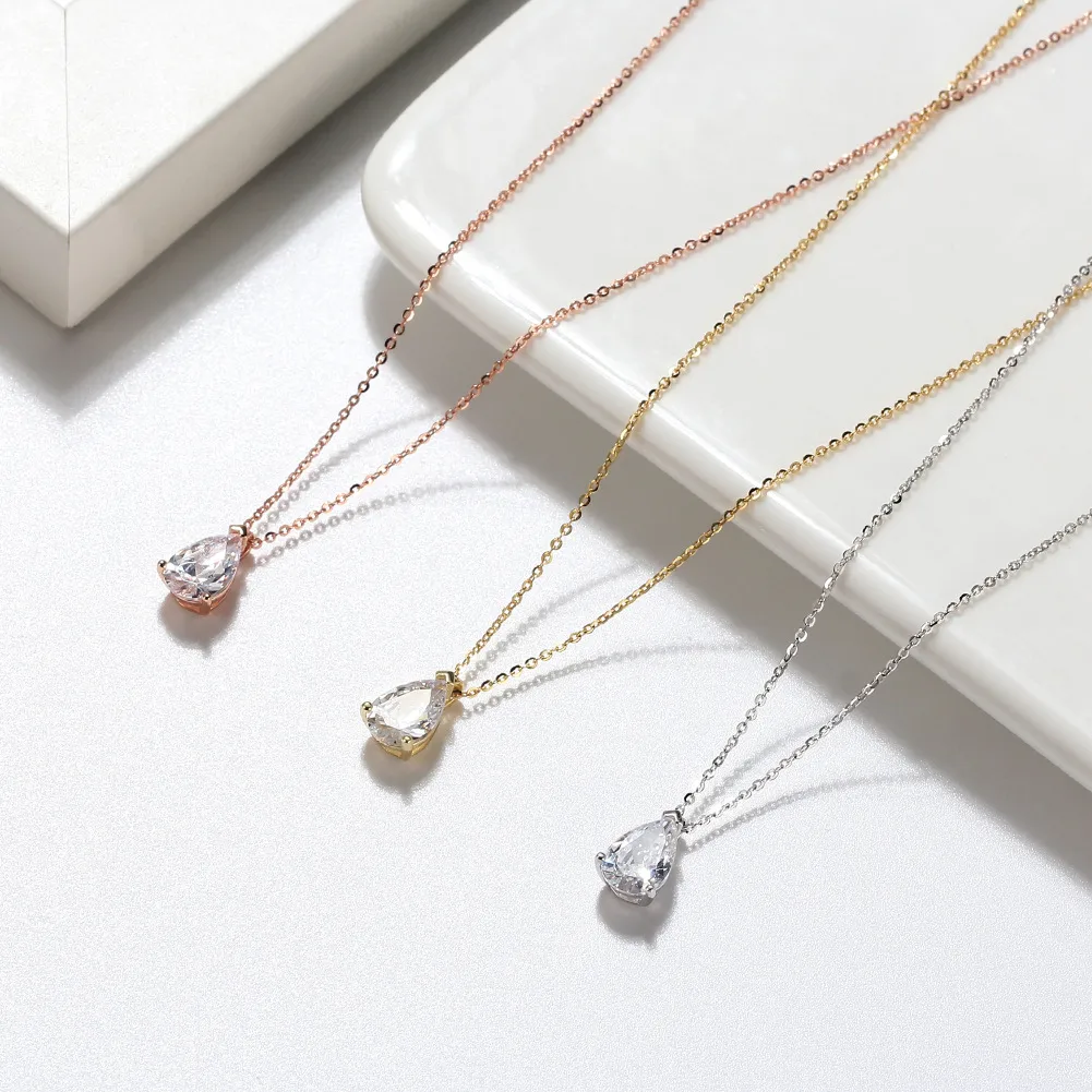 925 Sterling Silver Plated Zircon Polishing Plating Inlay Water Droplets Pendant Necklace display picture 1