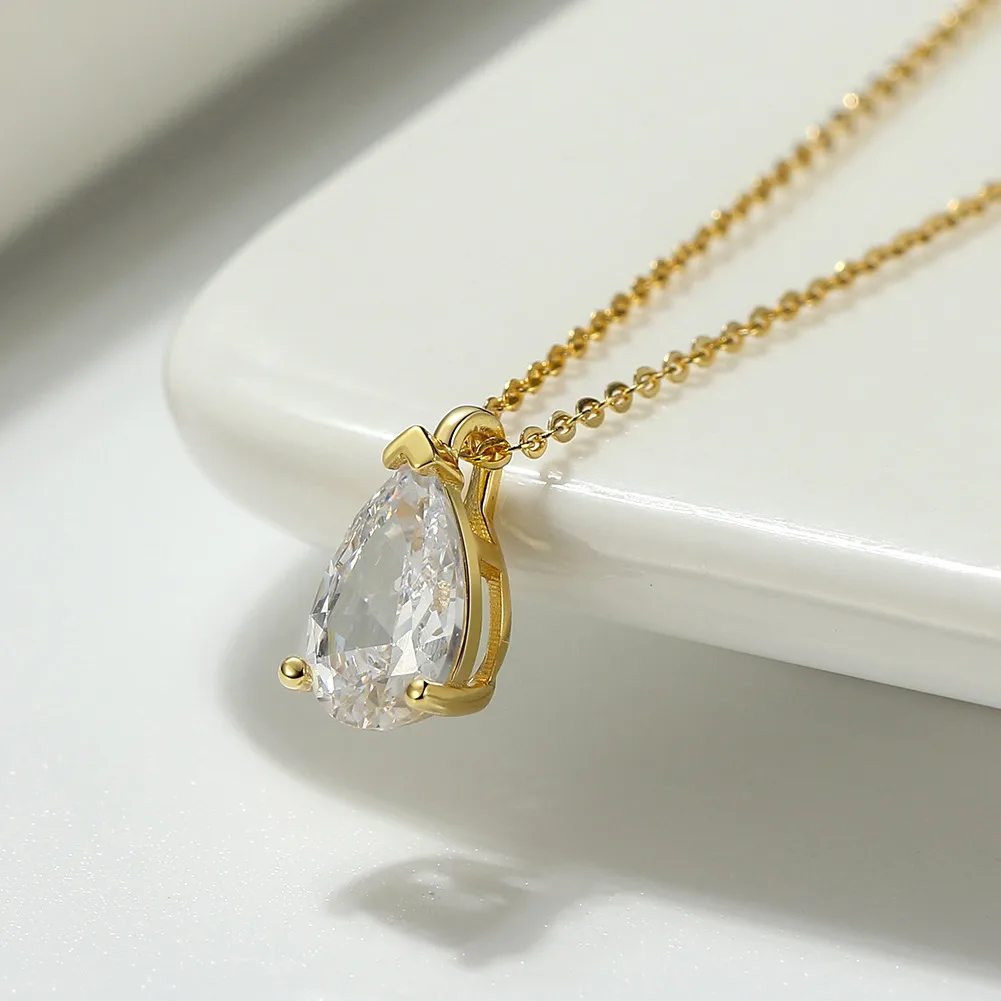 925 Sterling Silver Plated Zircon Polishing Plating Inlay Water Droplets Pendant Necklace display picture 2
