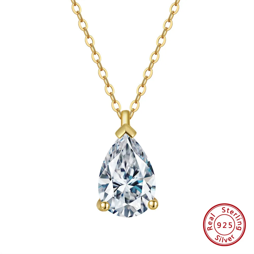 925 Sterling Silver Plated Zircon Polishing Plating Inlay Water Droplets Pendant Necklace display picture 3