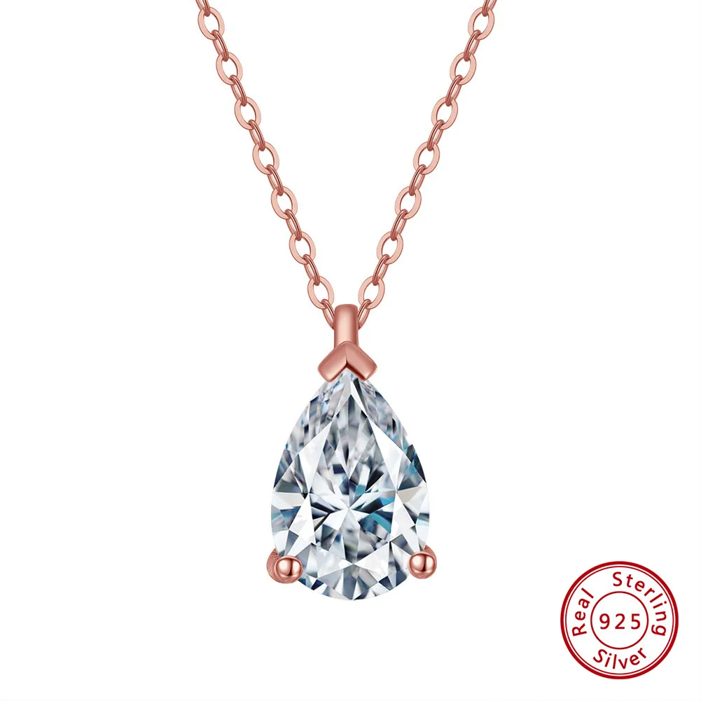 925 Sterling Silver Plated Zircon Polishing Plating Inlay Water Droplets Pendant Necklace display picture 4