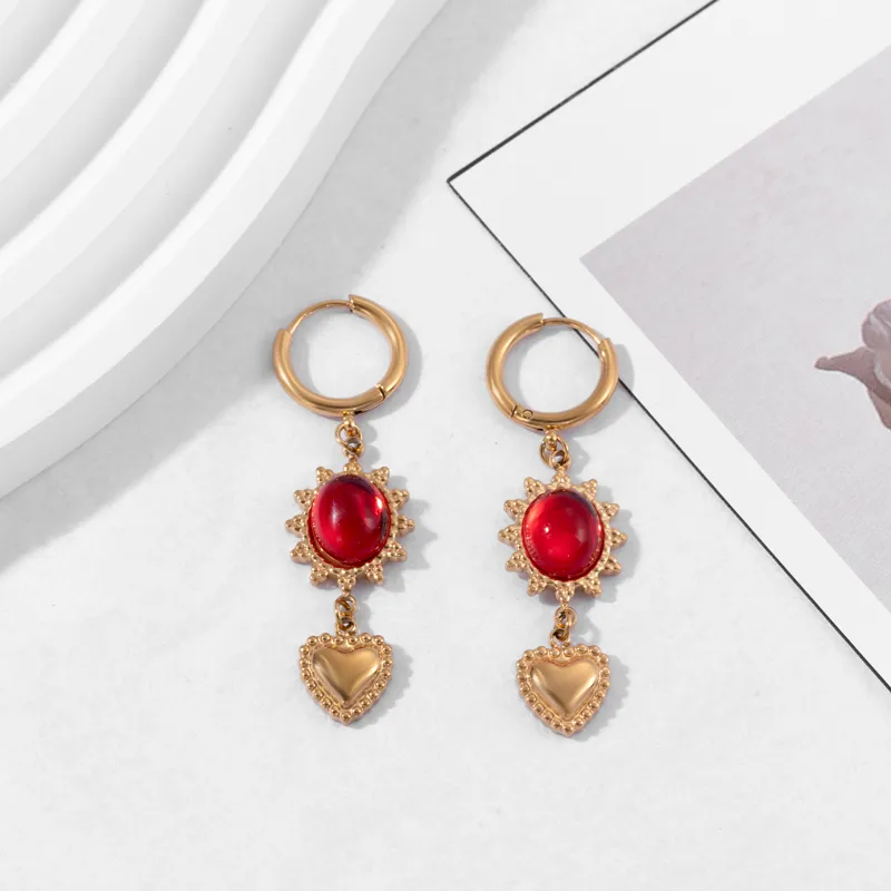 1 Pair French Style Simple Style Heart Shape 304 Stainless Steel Zircon Drop Earrings display picture 5