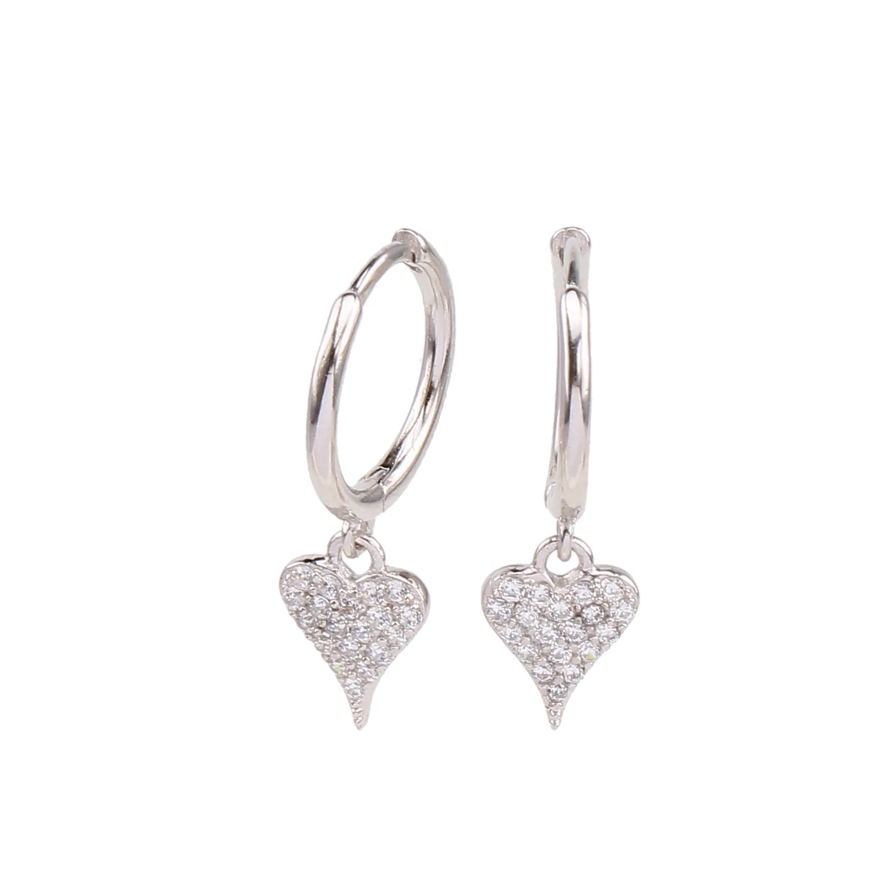 1 Pair 925 Sterling Silver Zircon Heart Shape Drop Earrings display picture 3