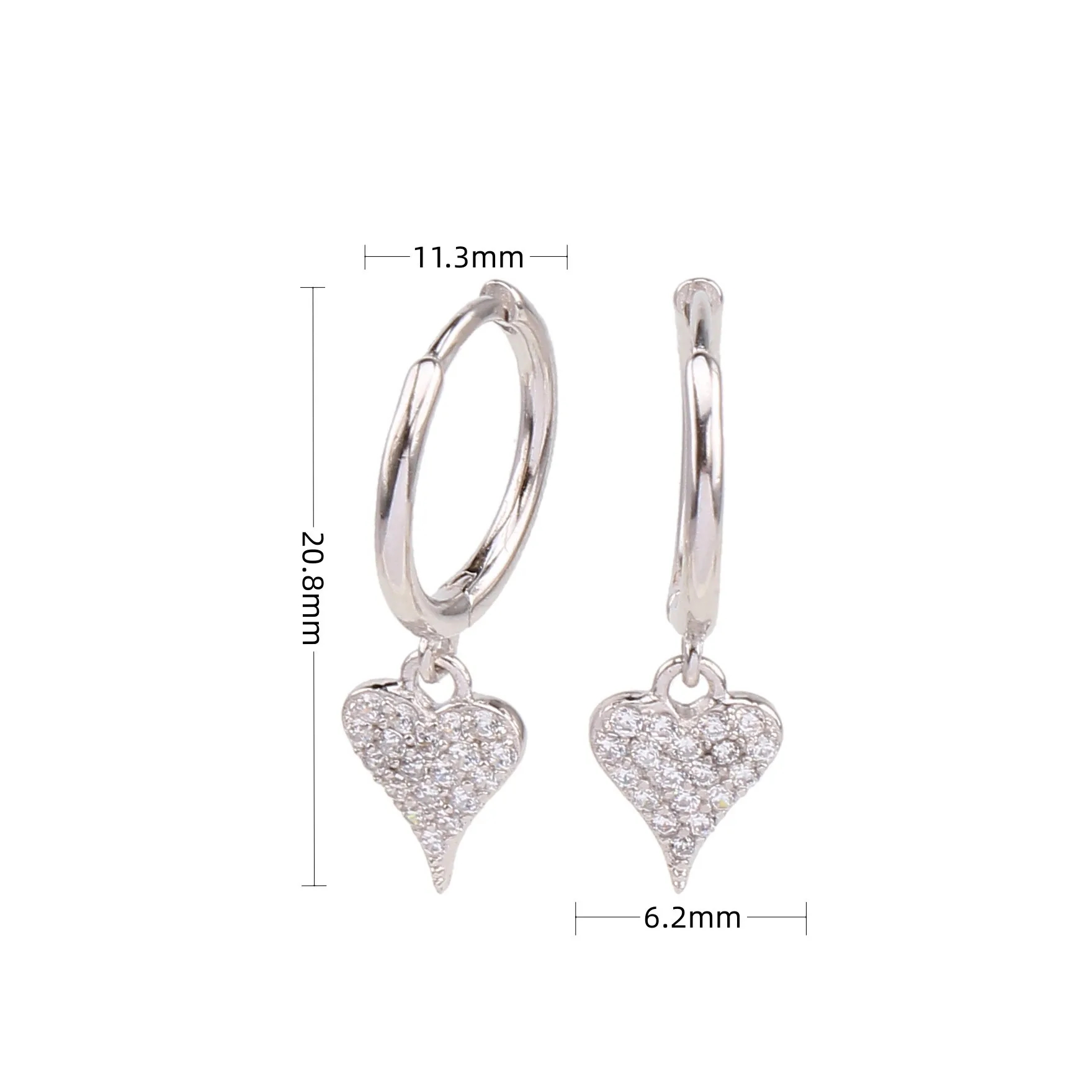 1 Pair 925 Sterling Silver Zircon Heart Shape Drop Earrings display picture 4